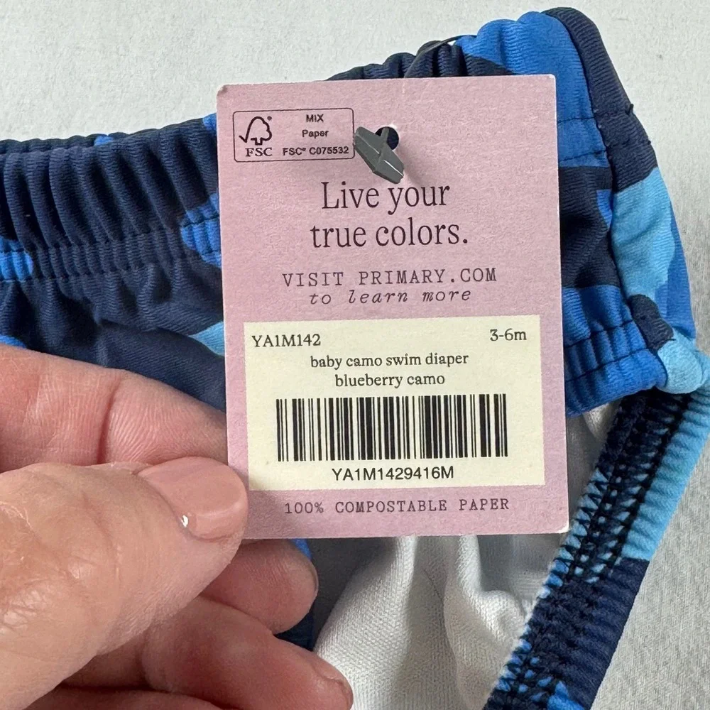 NWT Primary Baby's Size 3-6M Blue Camo Recycled Nylon Swim Diaper